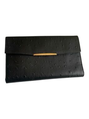 1960s Don Lopez Vintage Natural Ostrich Black Leather Lined Checkbook Wallet